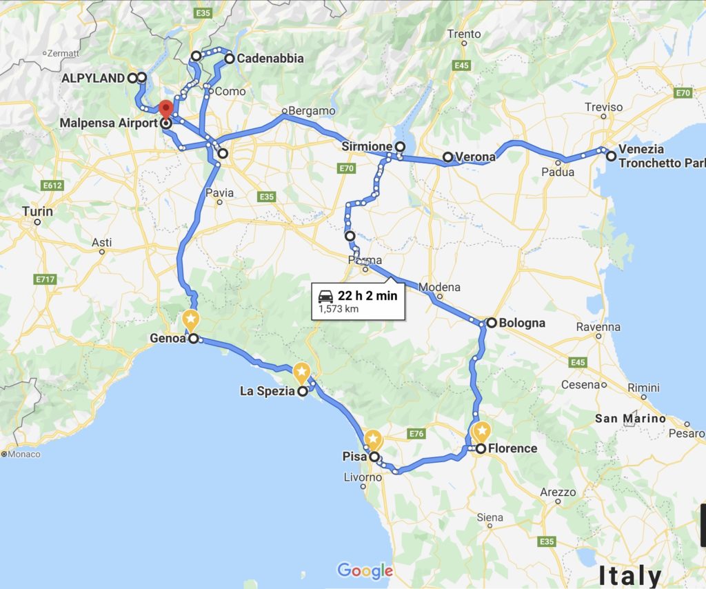 Northern Italy Itinerary Google Road Map Rental Car Travel