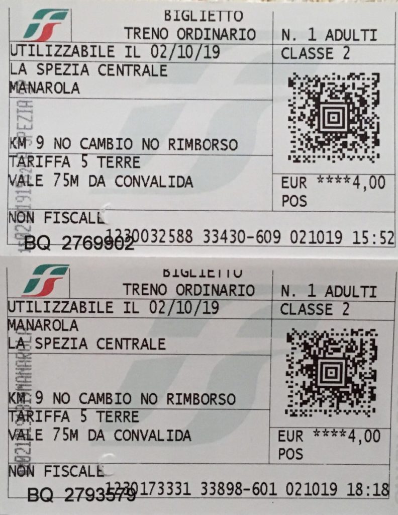 Train tickets from La Spezia to Manarola, Cinque Terre, Italy