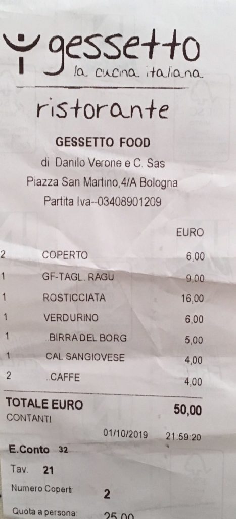 Gessetto Receipt, Bologna, Italy